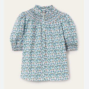 Boden Smocked Short Sleeve Printed Floral Top